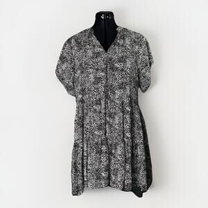 Millibon USA LG V-Neck Tunic Short Kimono Sleeves Babydoll Dress Tiered Dots Y2K